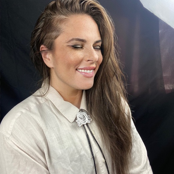 Rose Bolo Tie Handmade unique one of a kind unisex Upcycled - Picture 4 of 6